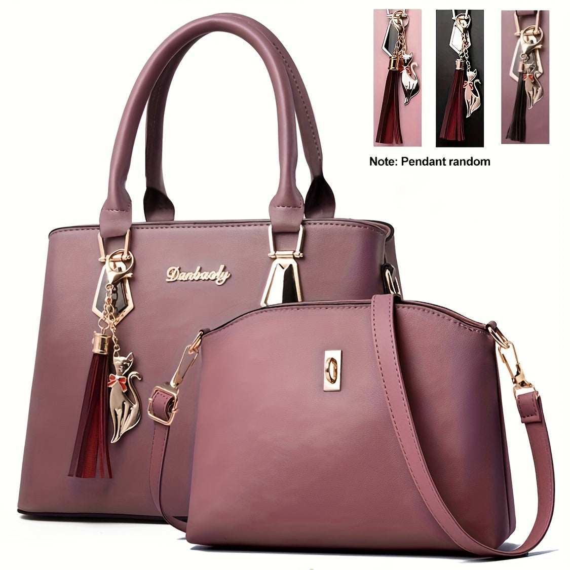 2Pcs Solid Color Handbag Set - Crossbody Bags with Fashion Tassel Decor, Simple and Stylish Design for Women