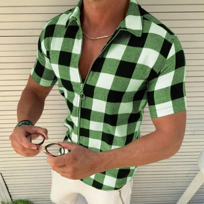 Men’s Plaid Zipper Shirt
