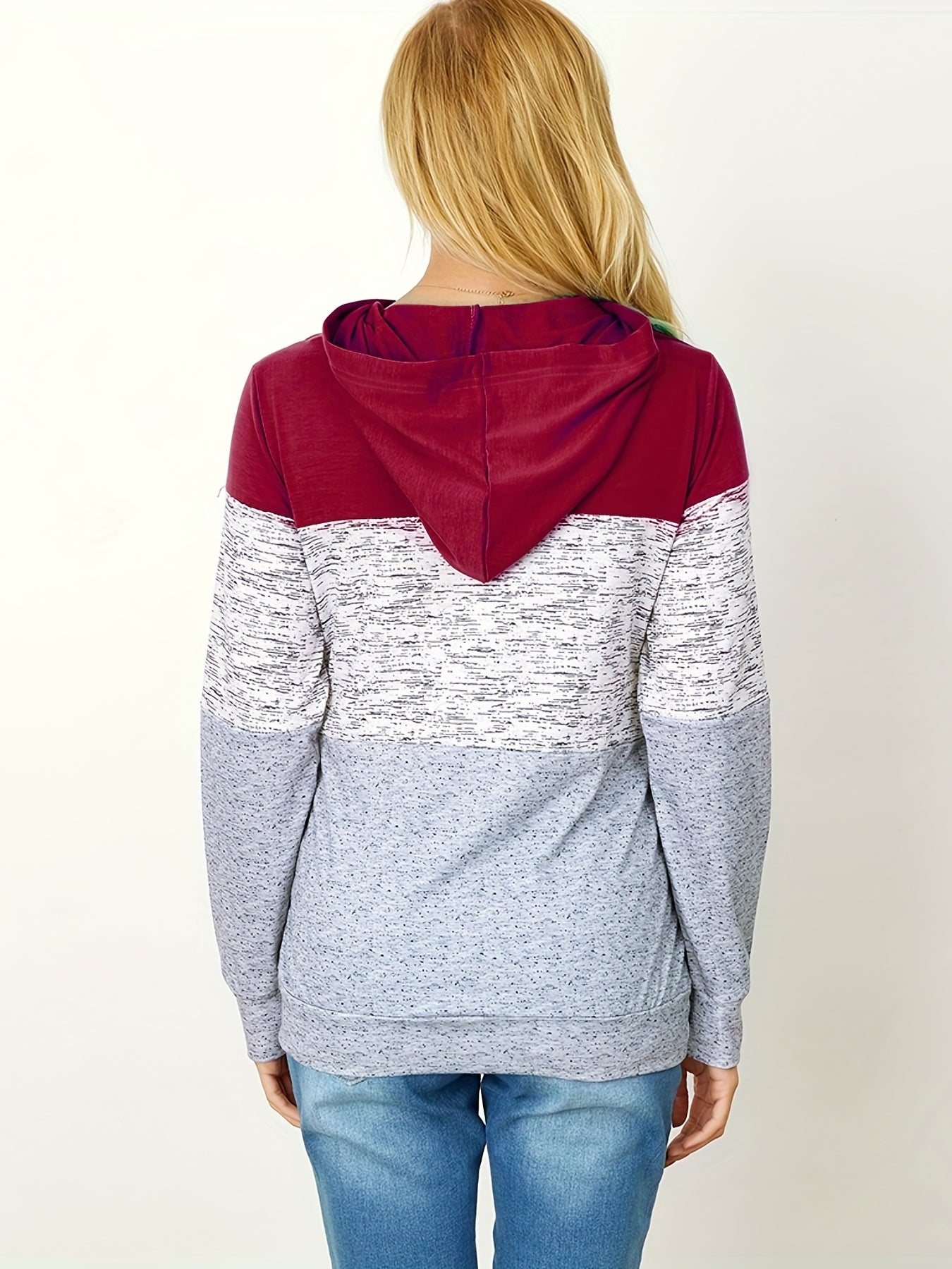 Women's Maternity Contrast Color Hooded Sweatshirt For Fall Winter, Fashion Casual Patchwork Breast Feeding Hoodies, Pregnant Women's Clothing