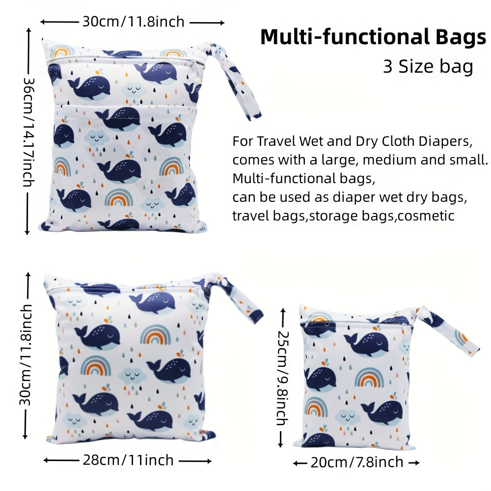Asenappy 3pcs Waterproof Diaper Bags - Reusable, Wet/Dry Cloth Diaper & Breast Pump Organizer with Dual Zippered Pockets and Handle - Perfect for Beach, Pool, Gym, Yoga, Daycare - Mixed Colors