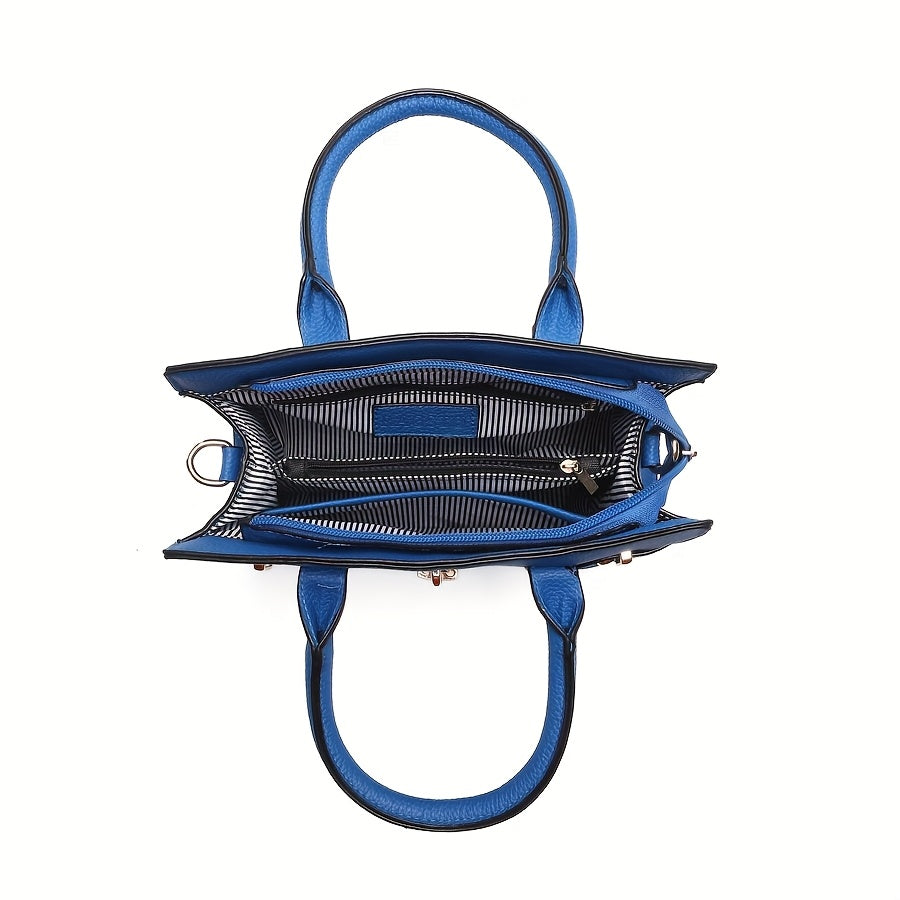 HJ Women's 2pcs Synthetic Handbag & Wallet Set - Solid Black Elegant Tote & Crossbody Work Bag with Golden-Tone Hardware, Adjustable Strap, Zipper Closure, Matching Wallet, Lining & Golden-Tone Hardware, Golden-Tone Hardware,