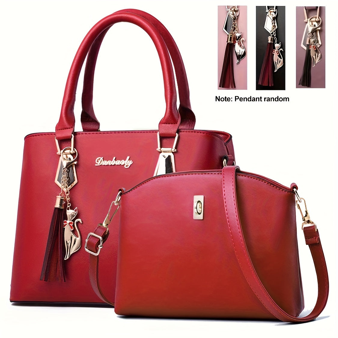 2Pcs Solid Color Handbag Set - Crossbody Bags with Fashion Tassel Decor, Simple and Stylish Design for Women