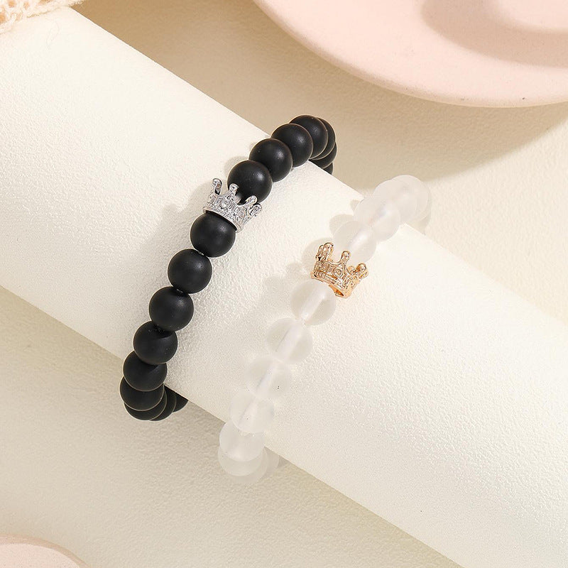 Couple’s Handmade Crown Beaded Bracelet