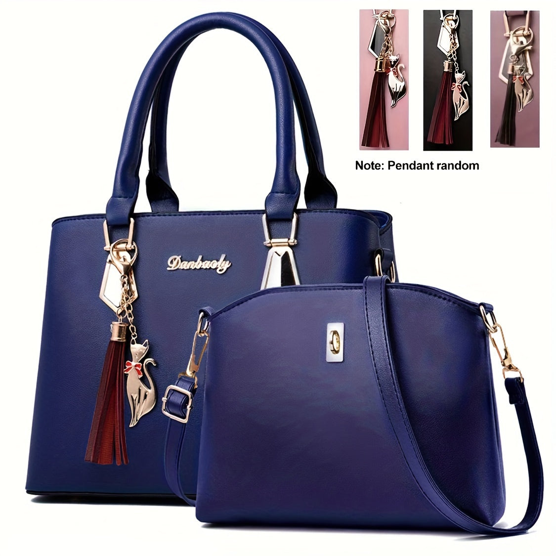 2Pcs Solid Color Handbag Set - Crossbody Bags with Fashion Tassel Decor, Simple and Stylish Design for Women