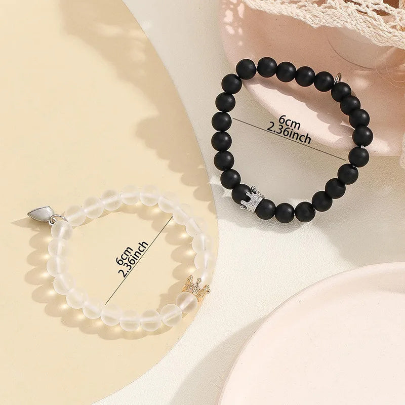 Couple’s Handmade Crown Beaded Bracelet