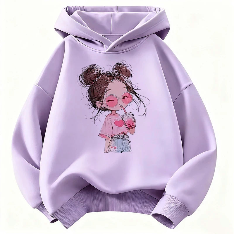Hoodie Hip Hop Retro Girl Drink Juice Design Children's Sweatshirt Cute Hoody Girls Autumn Spring Casual Hoodies