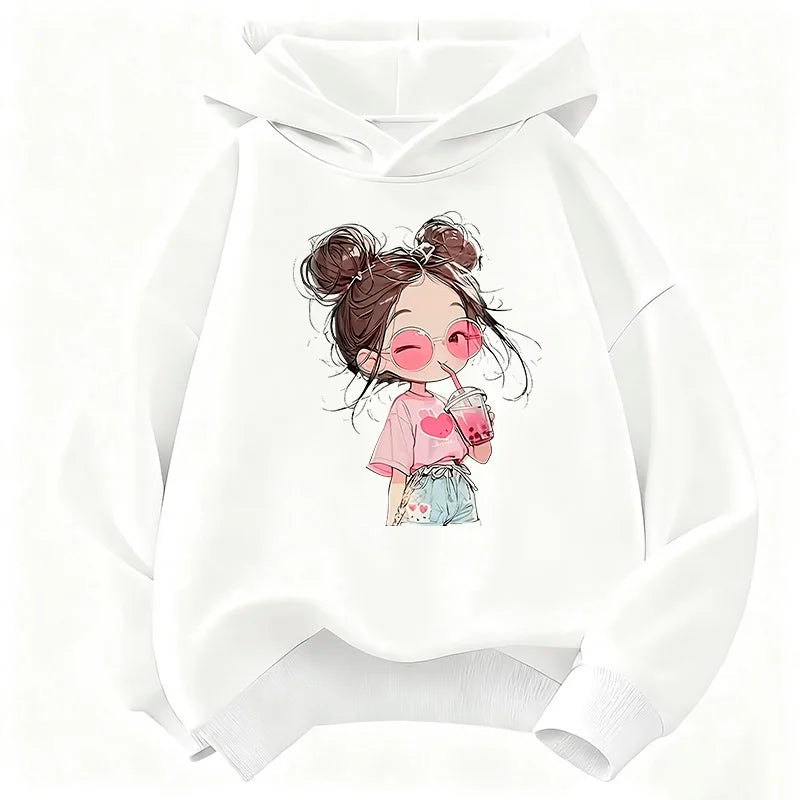 Hoodie Hip Hop Retro Girl Drink Juice Design Children's Sweatshirt Cute Hoody Girls Autumn Spring Casual Hoodies