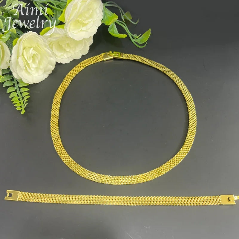 Necklace Earrings Bracelet Simple 18K Gold Plated Jewelry Set for Women Italian Jewellery Set Bridal Wedding African Party Gifts
