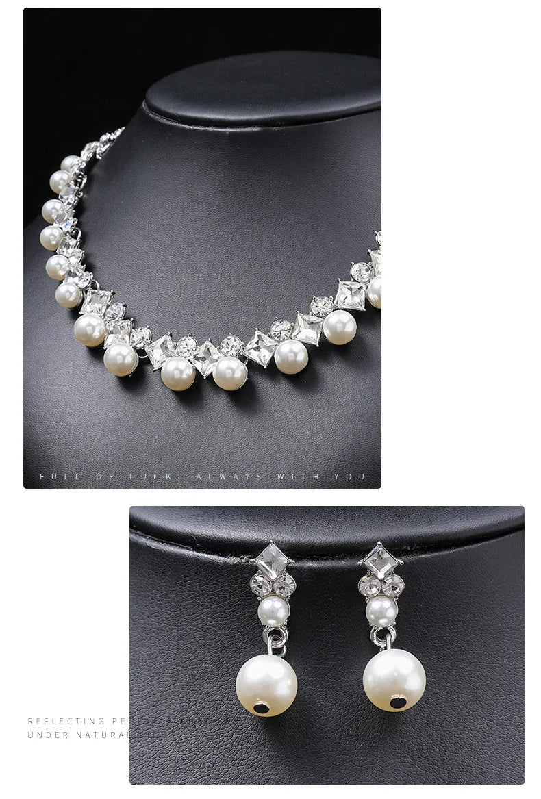 New pearl gemstone jewellery woman necklace set for women jewelry sets light luxury Women's earrings lock bone chain alloy