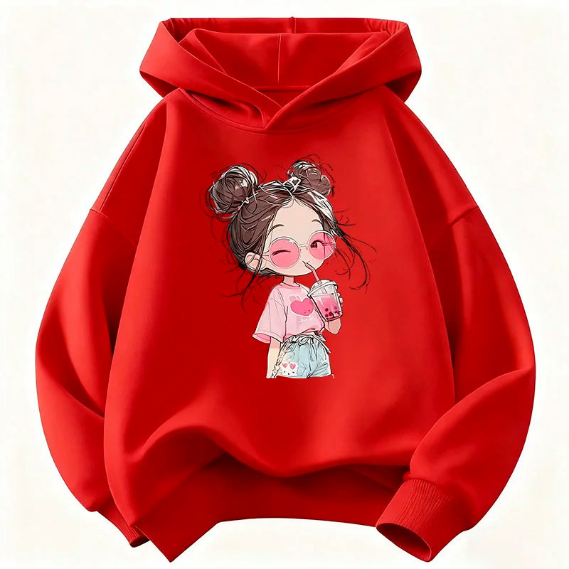 Hoodie Hip Hop Retro Girl Drink Juice Design Children's Sweatshirt Cute Hoody Girls Autumn Spring Casual Hoodies