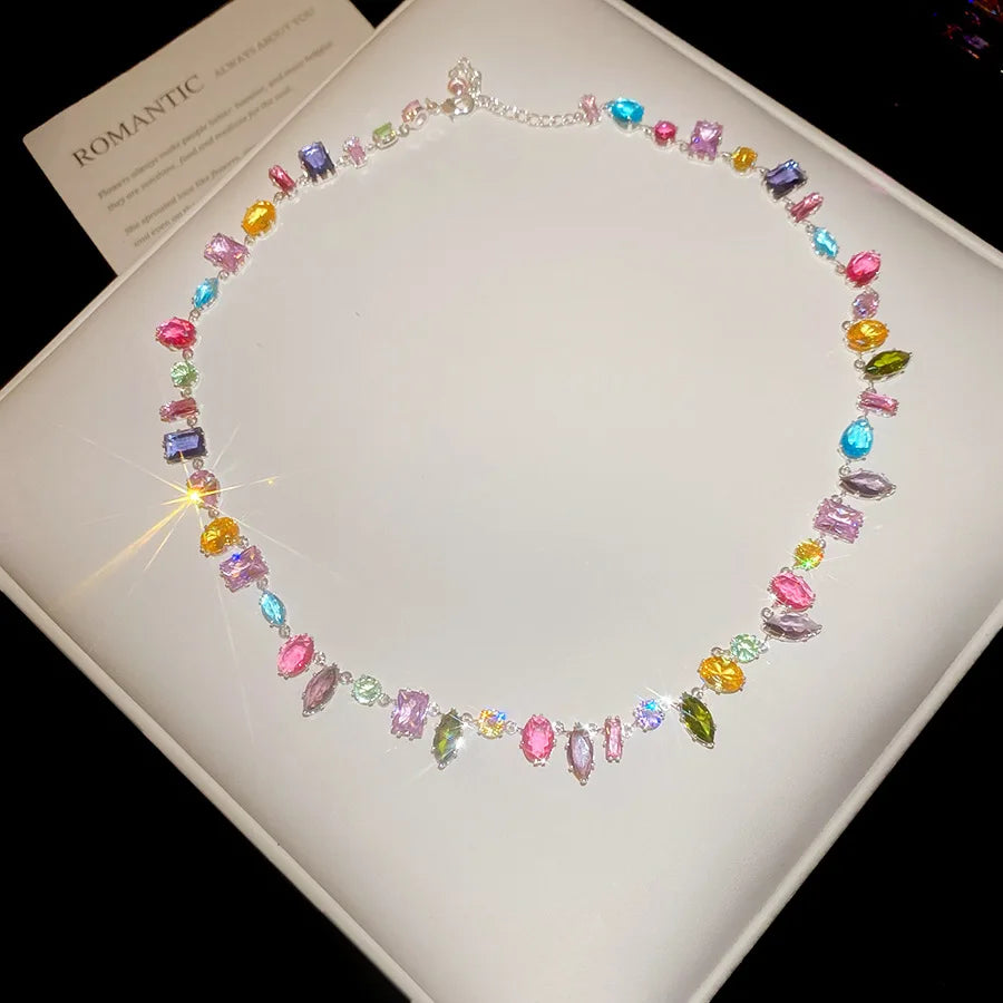 Brand 18K Gold Plated New Luxury Colourful Crystal Zircon Necklace For Women Fashion Party Jewelry Accessories Ladies Jewellery