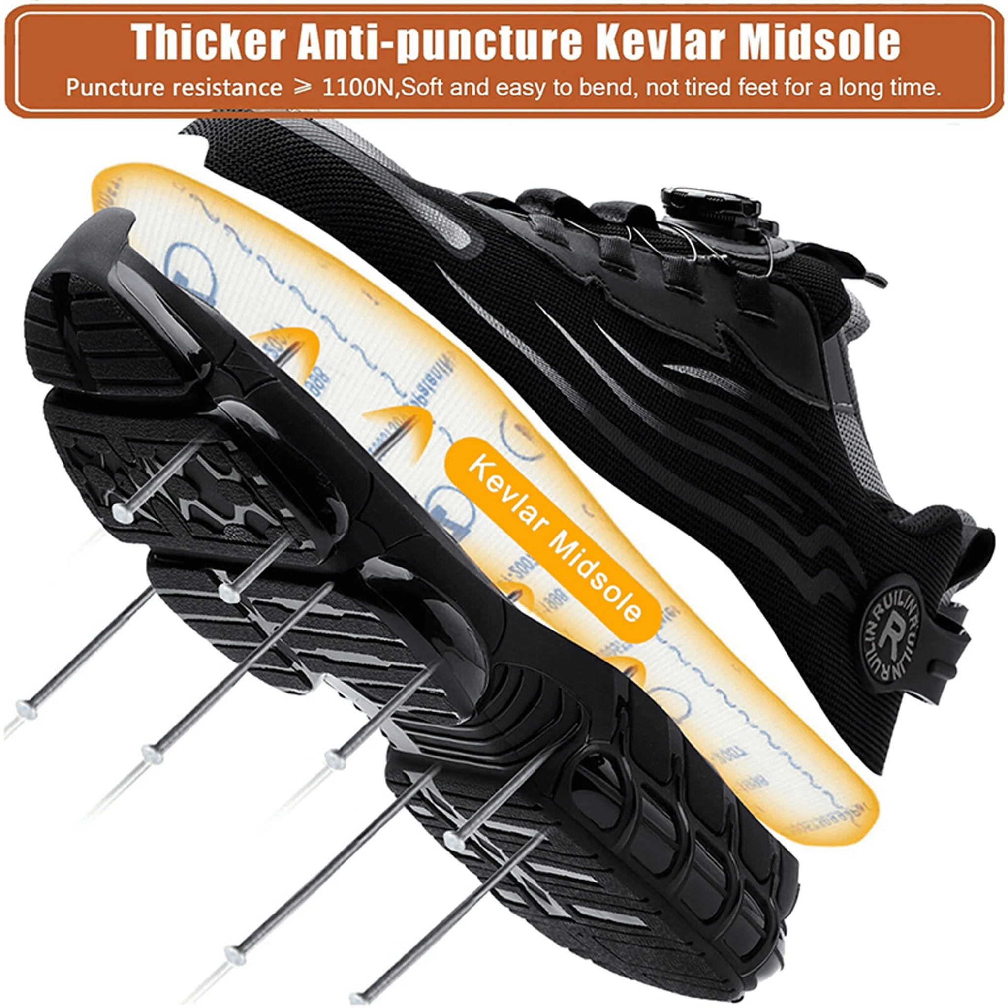 Indestructible Steel Toe Protective Safety Shoes Slip Resistant Abrasion Resistant Work Shoes Men Tough Comfortable Sneaker ﻿