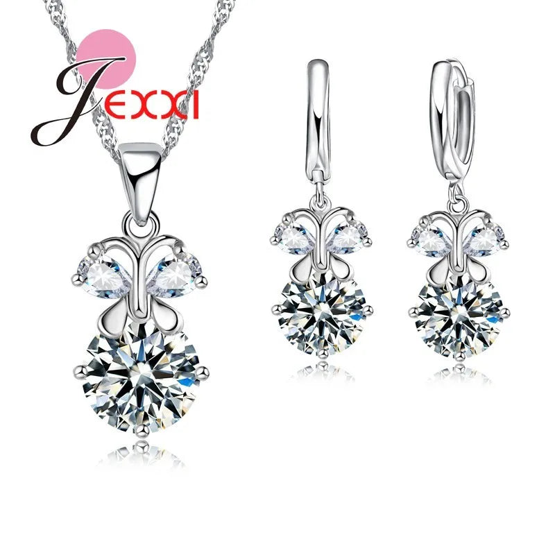 Elegant Women Jewelry Set For Wedding Accessory Pendant Necklaces Earring 925 Sterling Silver Jewellery Sets For Women