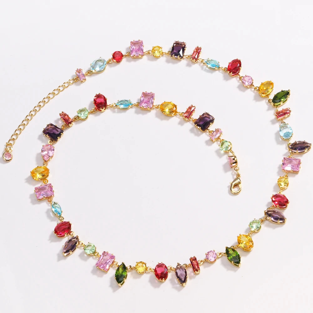 Brand 18K Gold Plated New Luxury Colourful Crystal Zircon Necklace For Women Fashion Party Jewelry Accessories Ladies Jewellery