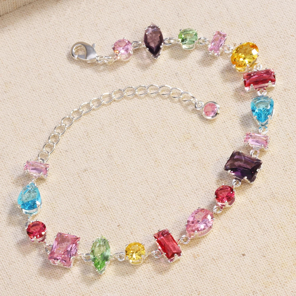 Brand 18K Gold Plated New Luxury Colourful Crystal Zircon Necklace For Women Fashion Party Jewelry Accessories Ladies Jewellery