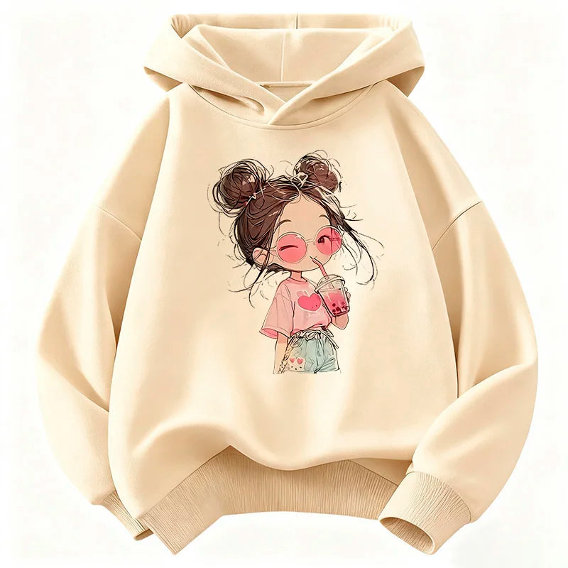 Hoodie Hip Hop Retro Girl Drink Juice Design Children's Sweatshirt Cute Hoody Girls Autumn Spring Casual Hoodies