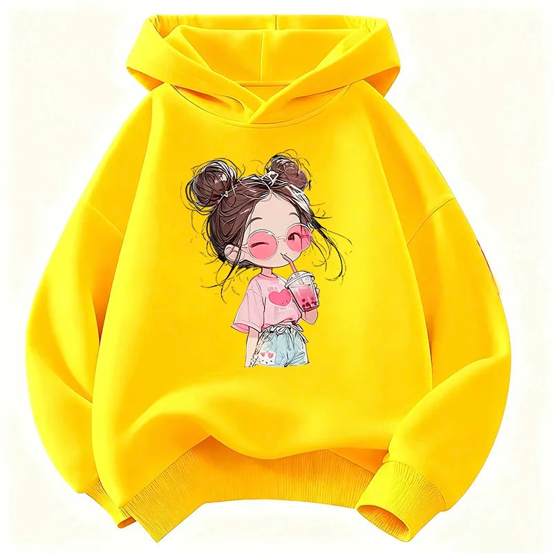 Hoodie Hip Hop Retro Girl Drink Juice Design Children's Sweatshirt Cute Hoody Girls Autumn Spring Casual Hoodies