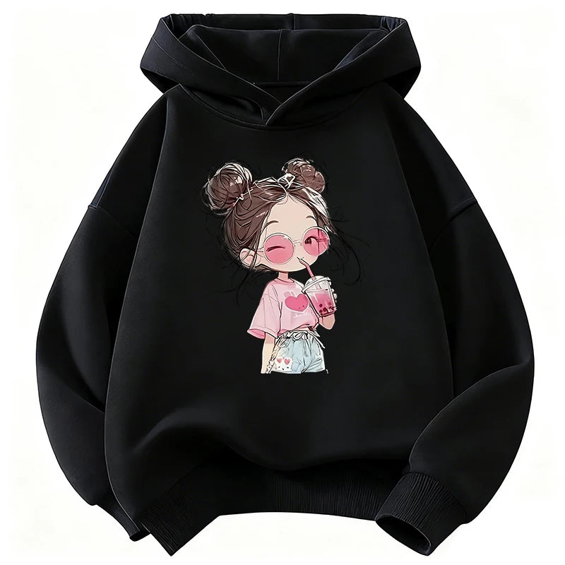 Hoodie Hip Hop Retro Girl Drink Juice Design Children's Sweatshirt Cute Hoody Girls Autumn Spring Casual Hoodies