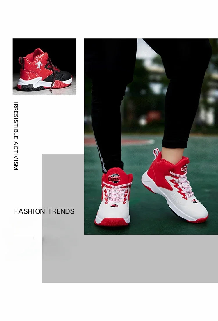 Children Basketball Shoes for Boys Girls Kids Teenagers Breathable Non-slip Lace Up Indoor Outdoor Training Sneakers Tennis Shoe