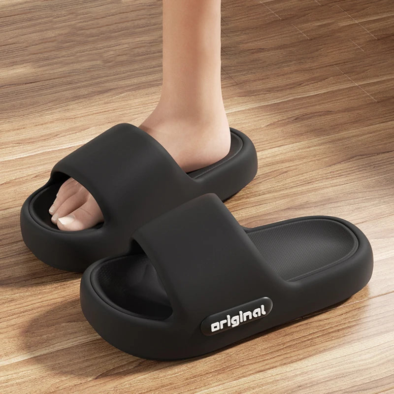 Thick Platform Pillow Slippers Women 2025 Summer Soft Sole Eva Cloud Slippers Woman Letter Print Non Slip Indoor House Shoes