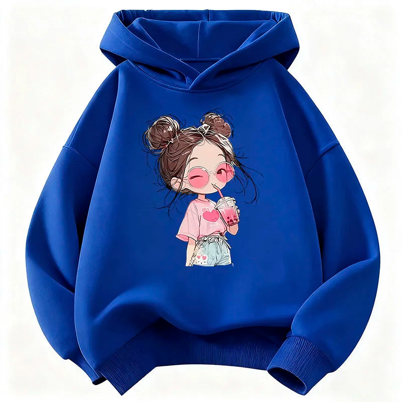 Hoodie Hip Hop Retro Girl Drink Juice Design Children's Sweatshirt Cute Hoody Girls Autumn Spring Casual Hoodies