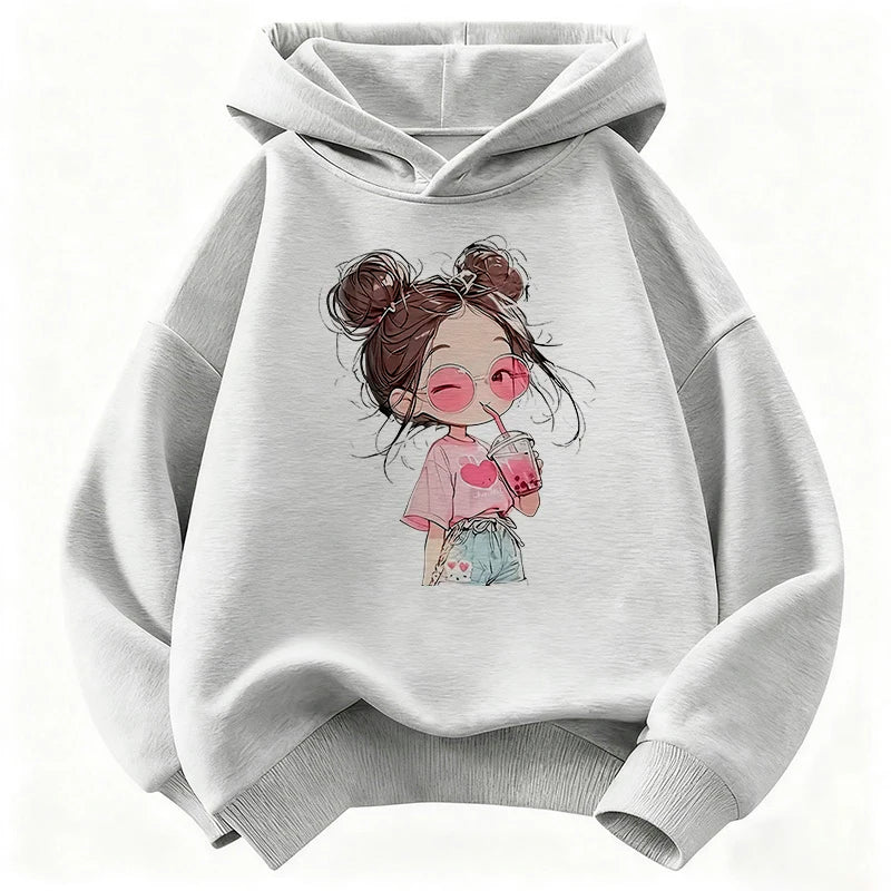 Hoodie Hip Hop Retro Girl Drink Juice Design Children's Sweatshirt Cute Hoody Girls Autumn Spring Casual Hoodies