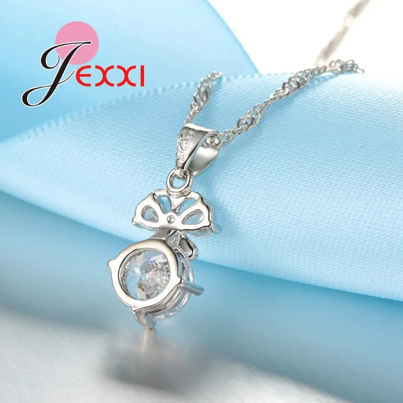 Elegant Women Jewelry Set For Wedding Accessory Pendant Necklaces Earring 925 Sterling Silver Jewellery Sets For Women