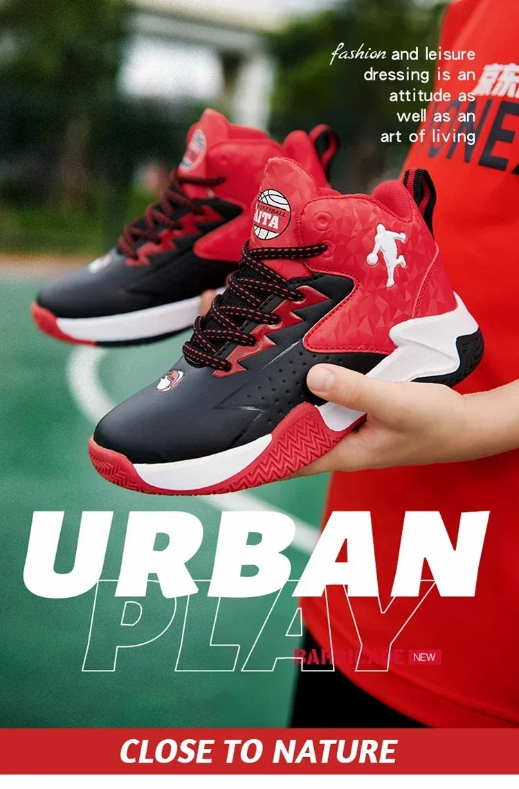 Children Basketball Shoes for Boys Girls Kids Teenagers Breathable Non-slip Lace Up Indoor Outdoor Training Sneakers Tennis Shoe