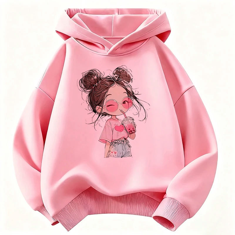 Hoodie Hip Hop Retro Girl Drink Juice Design Children's Sweatshirt Cute Hoody Girls Autumn Spring Casual Hoodies