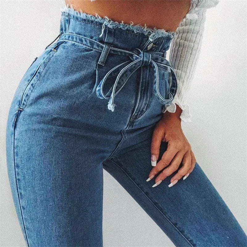 High-Waisted Washed Pencil Jeans
