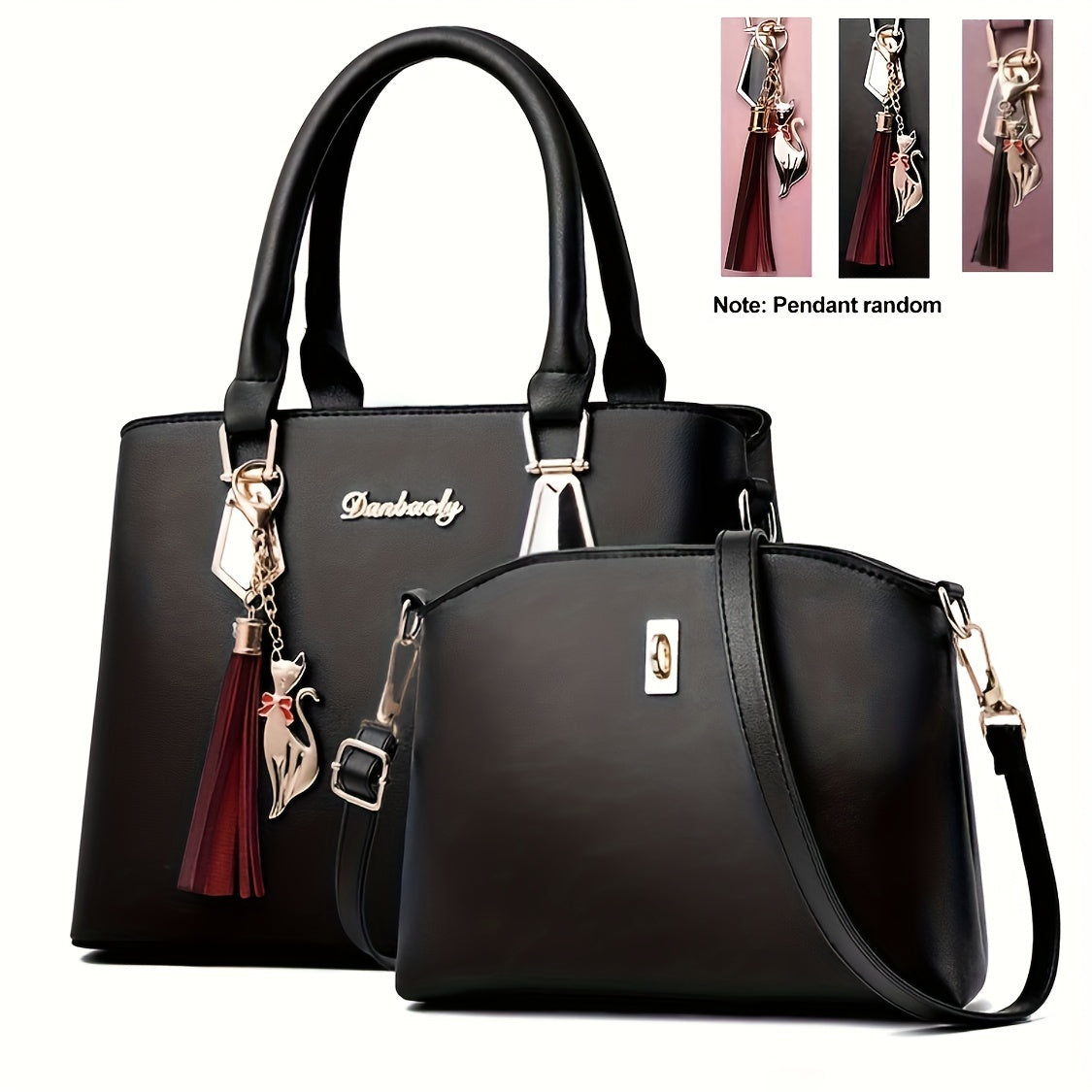 2Pcs Solid Color Handbag Set - Crossbody Bags with Fashion Tassel Decor, Simple and Stylish Design for Women
