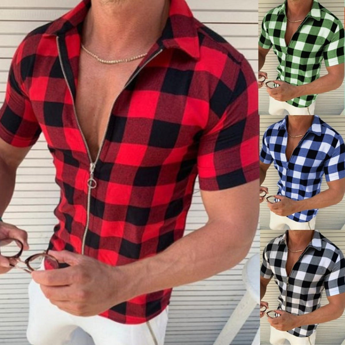 Men’s Plaid Zipper Shirt