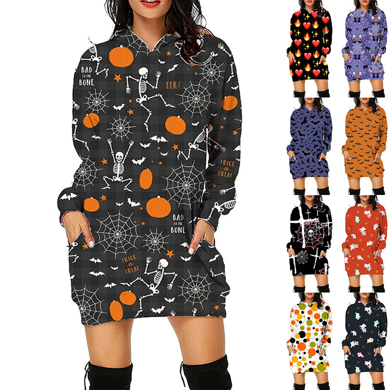 Women's Halloween Print Long Hoodie