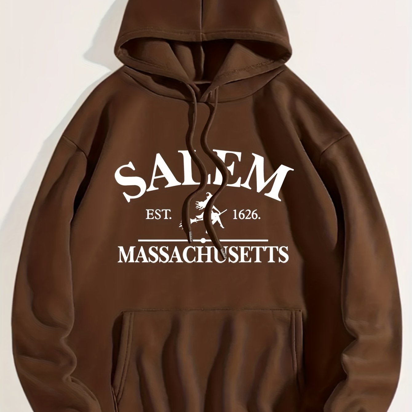 Halloween Flying Witch Print Hoodie, Vintage Drawstring Kangaroo Pocket Hoodies Sweatshirt, Women's Clothing