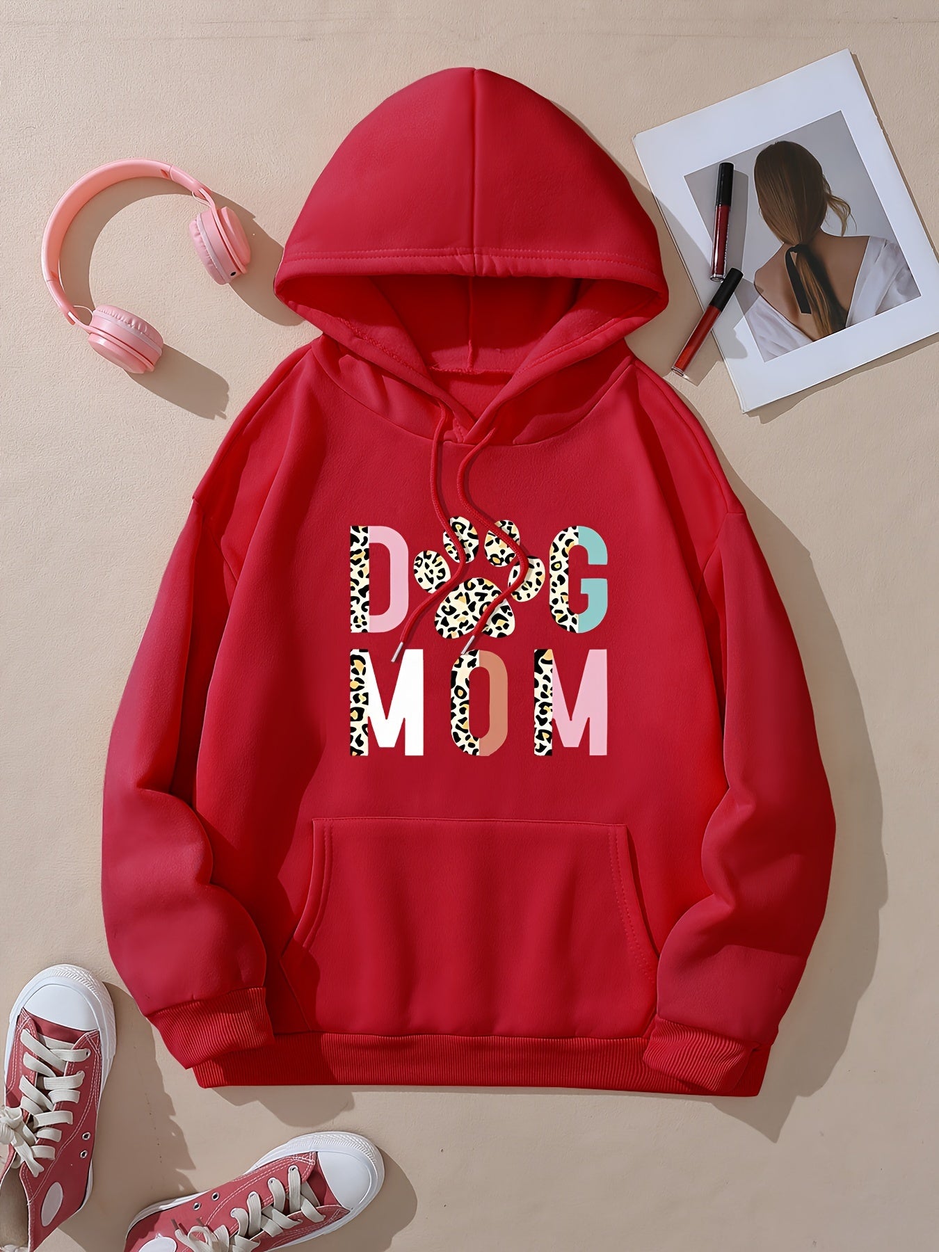 Stylish Dog Mom Print Hoodie - Fashion Hoodies for Women with Casual Long Sleeve, Drawstring, and Pocket - Soft Sweatshirt for Everyday Wear