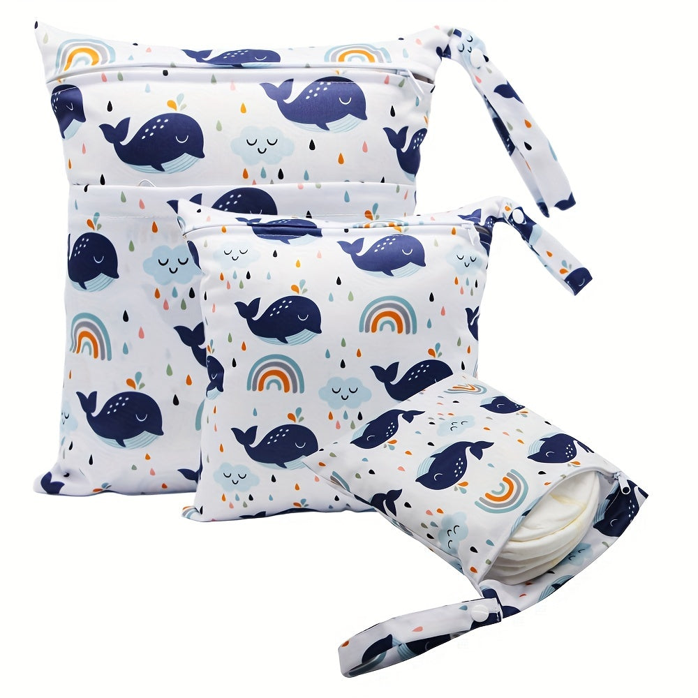 Asenappy 3pcs Waterproof Diaper Bags - Reusable, Wet/Dry Cloth Diaper & Breast Pump Organizer with Dual Zippered Pockets and Handle - Perfect for Beach, Pool, Gym, Yoga, Daycare - Mixed Colors
