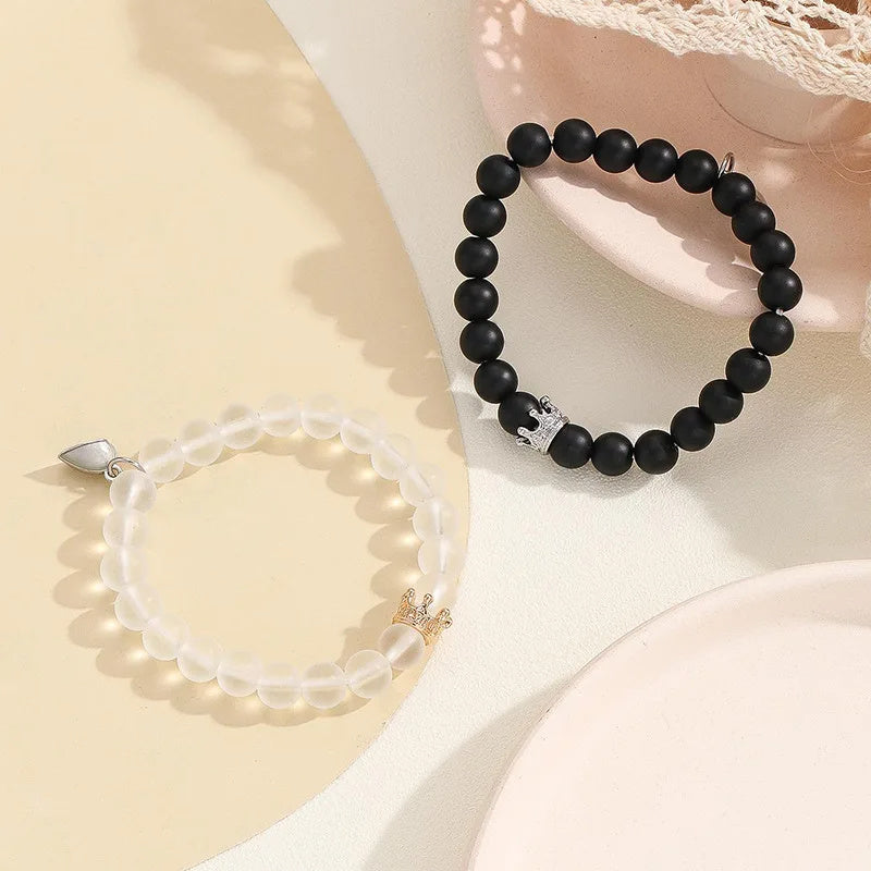 Couple’s Handmade Crown Beaded Bracelet